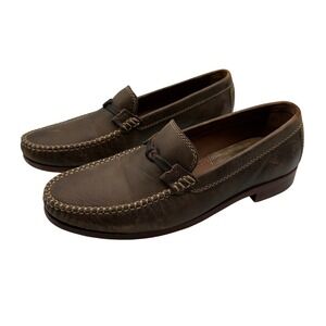 Trask Men 8.5 Brown Leather Stitched Moc Toe Slip On Loafers Dress Casual Shoes